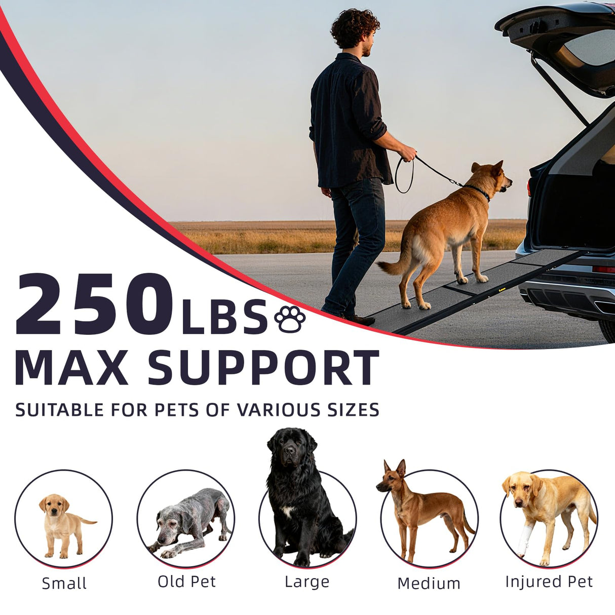 PENSUN Dog Ramp for Car, 71" x 20" Foldable Pet Ramp with Non-Slip Rug Surface, Portable Dog Car Ramp for Medium & Large Dogs Up to 250LBS Enter SUV Car & Truck