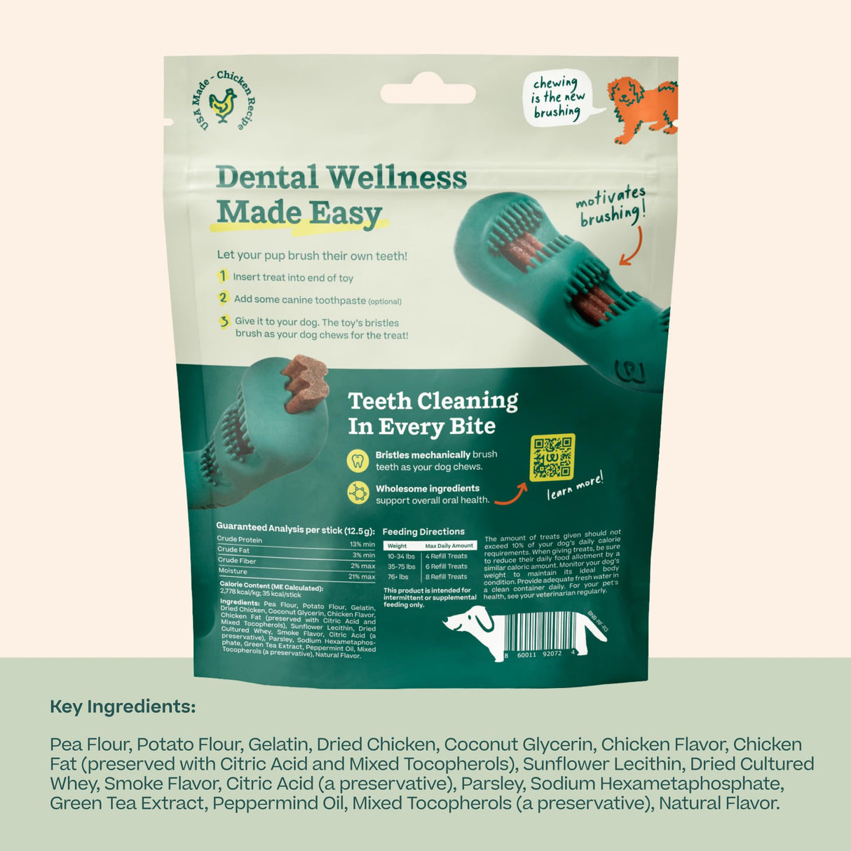 WOOF - Bite n' Brush Refills for The Dog Toothbrush Toy - Scrub Plaque and Tartar from Your Dog's Teeth and Mouth - Dog Dental Chew Toy Treats - Approximately 16 Refills - 2 Pack