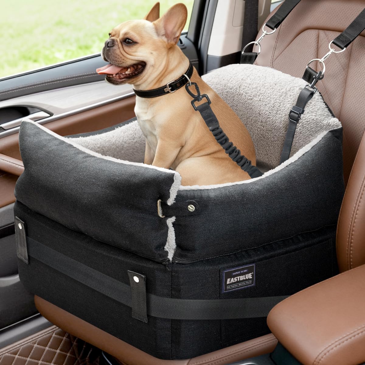 EASTBLUE Dog Booster Car Seat: Elevated Car Seat for Small Medium Dogs 0-35 lbs Washable & Safety Dog Travel Bed with Memory Foam Cushions for Pet Puppy Cat
