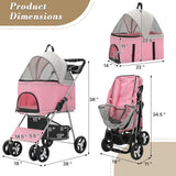 Athena Collection 4 Wheels Pet Stroller for Medium Dogs 33 Lbs Puppy Cat Pet Dog Stroller with Detachable Carrier, Cup Holder Tray, Bottom Storage, Pink