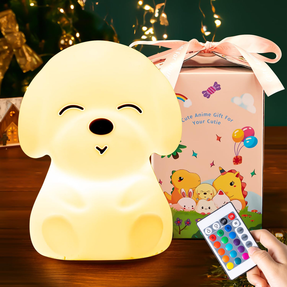 Onefire Dog Gift Night Lights for Kids, Remote+16 Colors Led Night Light Lamp, Dimmable Dog Kids Night Light, Rechargeable Timer Cute Night Light for Baby Nursery, Kawaii Silicone Dog Christmas Gifts