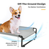 Veehoo 35" Medium Raised Dog Bed, Washable Dog Cot with Headrest Sides, Outdoor Elevated Dog Bed with Non-Skid Feet, Breathable Mesh, Portable Pet Hammock for Indoor or Camping, Grey