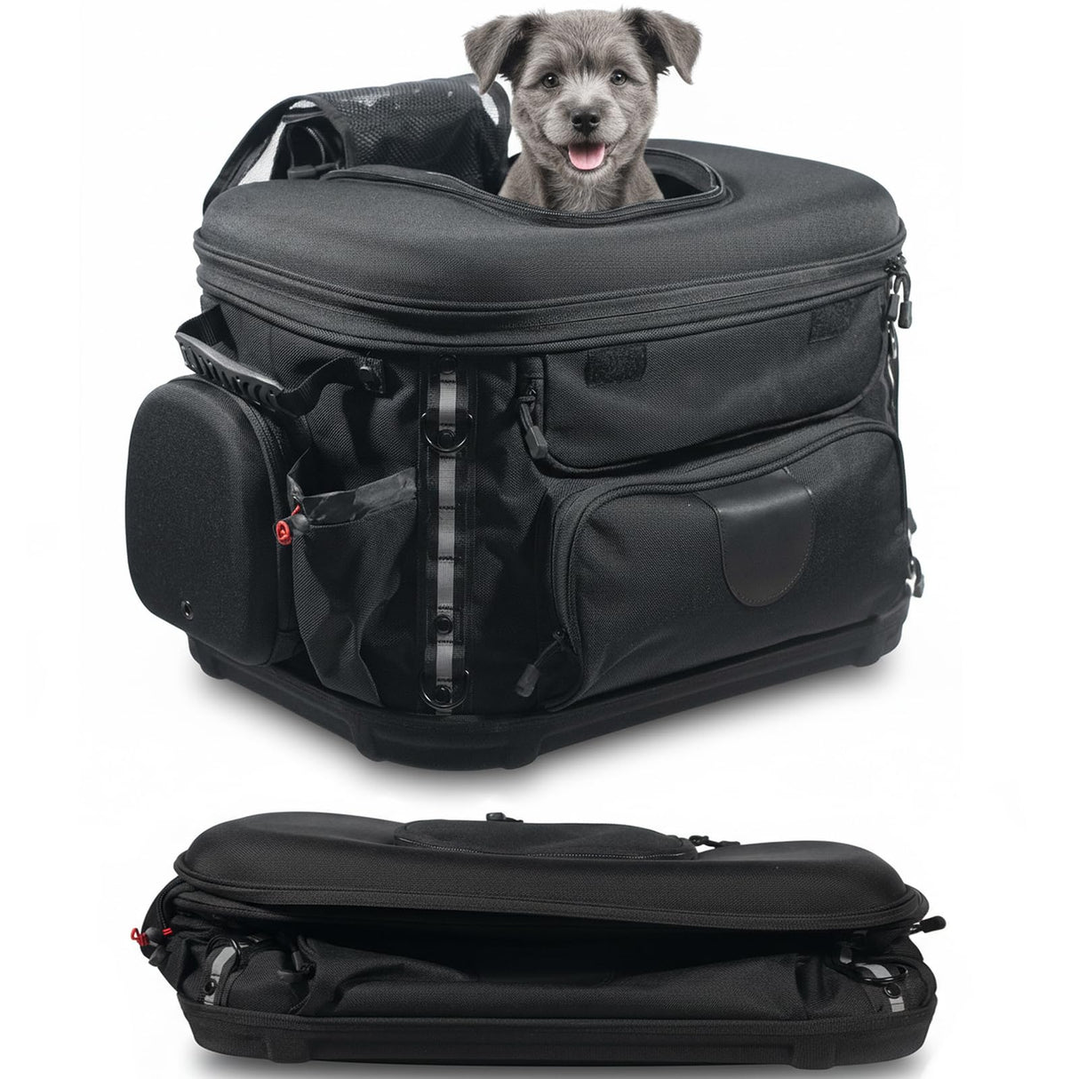 UALLIN Motorcycle Dog Cat Carrier, Portable Pet Carrier Weather-Proof Pet Crate Travel Luggage Bags for Harley Road Street Glide CVO Road King Touring Trike Can Am w/Luggage Rack 20lb Pet (Black)