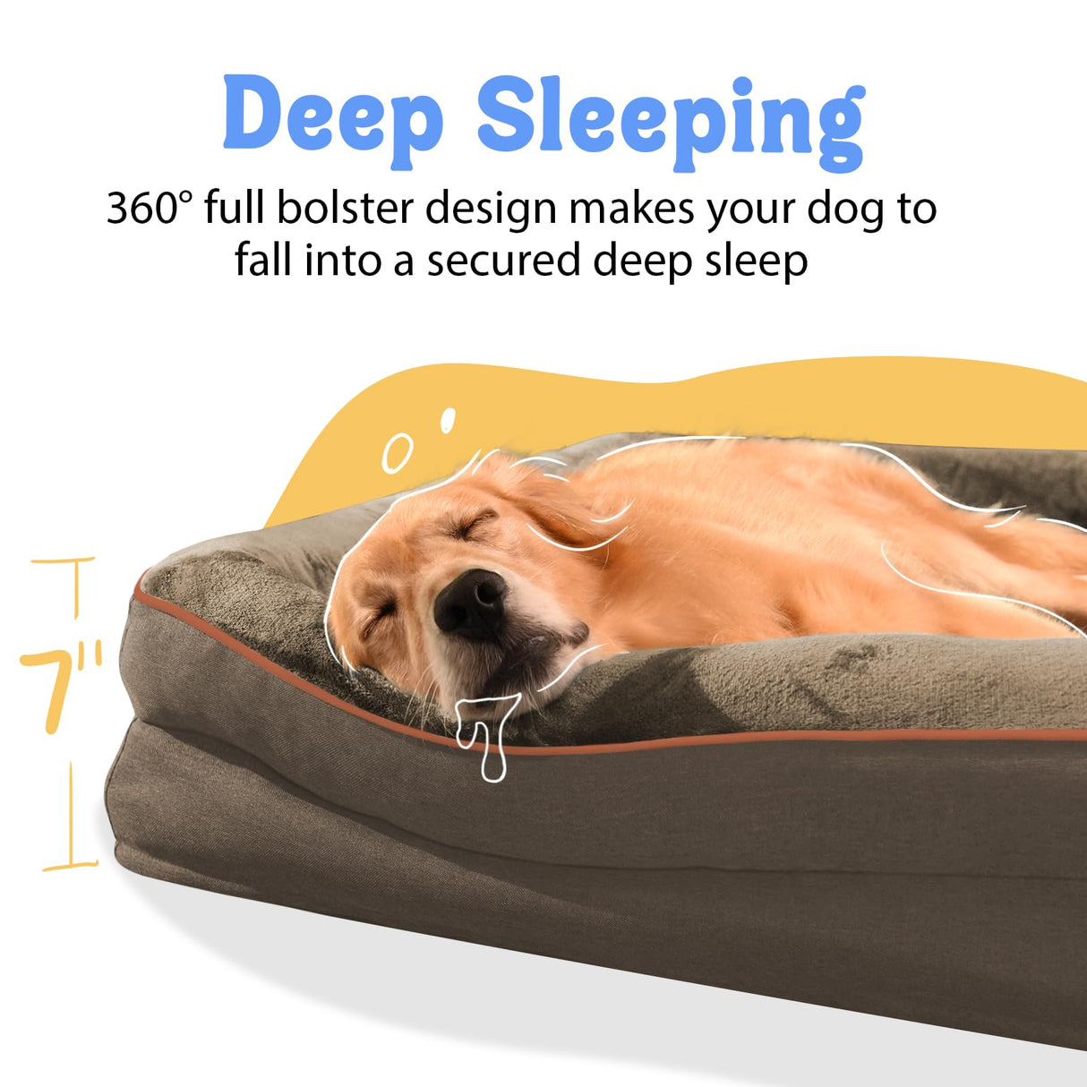 Washable Orthopedic Large Dog Bed - Big Dog Beds with Removable Waterproof Cover and Non-Slip Bottom XL Large Pet Beds with Bolster Extra Large Dogs Bed