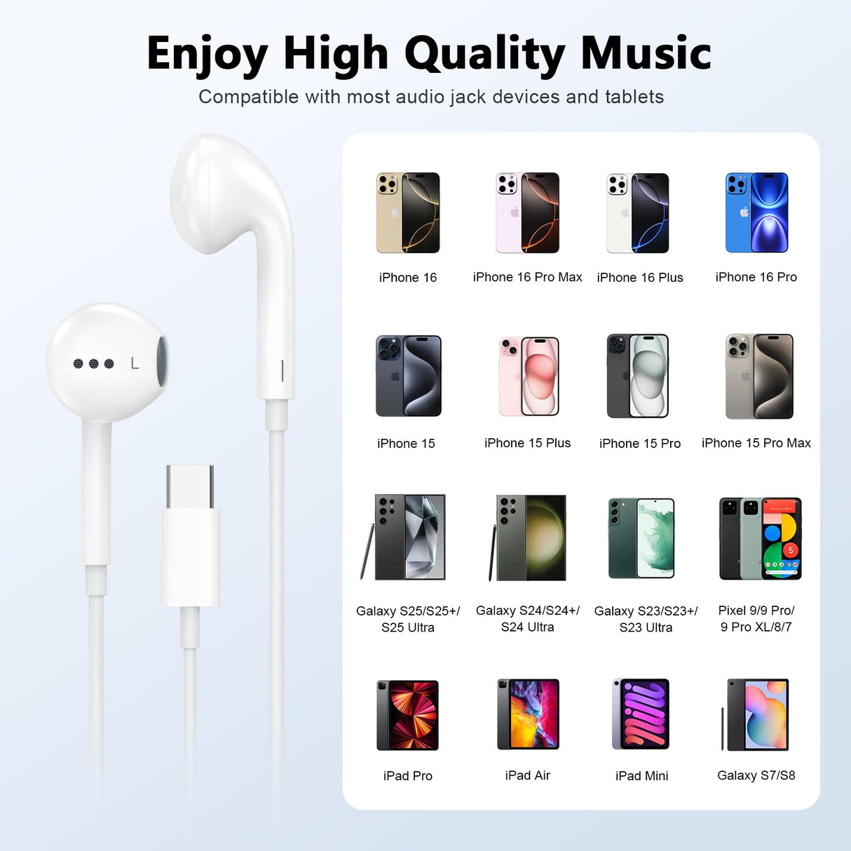 USB C Headphones for iPhone 17 16 15, 2 Pack [Apple MFi Certified] Wired Headphones USB C with Microphone & Remote Control Noise Cancelling for iPhone 17 16 15 Pro Max, Galaxy S26 S25 S24