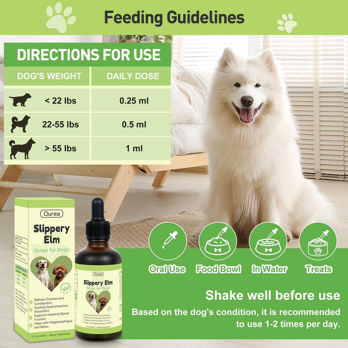 Slippery Elm for Dogs, Organic Herbal Digestive Support Drops for Dog Diarrhea Constipation Sensitive Stomach Acid Reflux, Promotes Healthy Digestion Bowel Function, Liquid Formula for All Breeds
