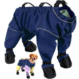 Snow Suit for Dogs with Attached Boots, Full Body Dog Snowsuit with Attached Boots, Dog Rain Suit withBoots, with Suspenders Waterproof DogWinter Snow Coat Jacket Anti-Slip Dirty-Proof (Blue, M)
