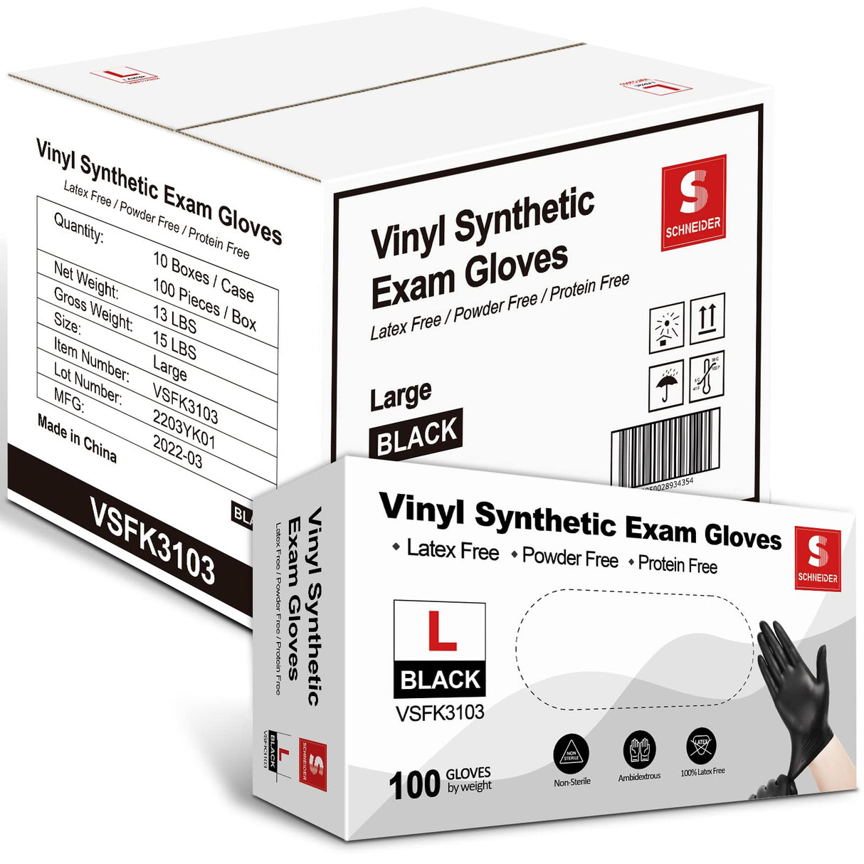 Schneider Black Vinyl Exam Gloves, 4mil, Disposable Gloves Latex-Free, Plastic Gloves for Medical, Cooking, Cleaning, and Food Prep, Surgical Gloves, Powder-Free, Non-Sterile, 1000-ct Case (Small)