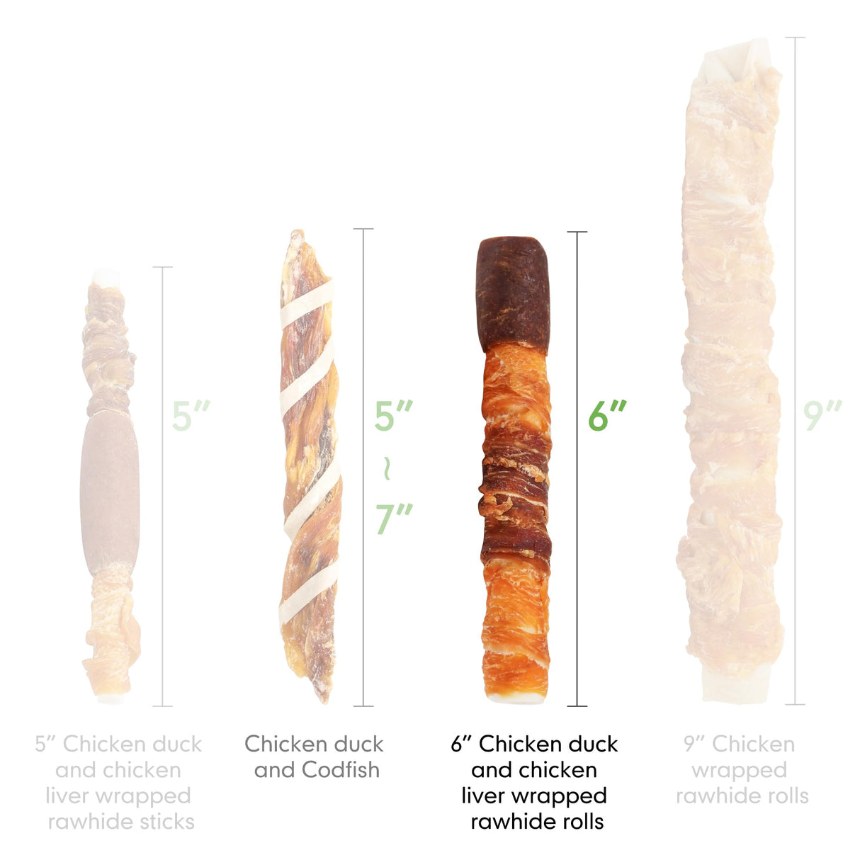 MON2SUN Dog Treats, Triple Flavor 6 Inch Chicken Liver Duck and Chicken Wrapped Rawhide Sticks, Teeth Cleaning Snacks for Medium Dogs, 17.6 oz (10 Count-Pack of 1)