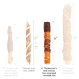 MON2SUN Dog Treats, Triple Flavor 6 Inch Chicken Liver Duck and Chicken Wrapped Rawhide Sticks, Teeth Cleaning Snacks for Medium Dogs, 17.6 oz (10 Count-Pack of 1)