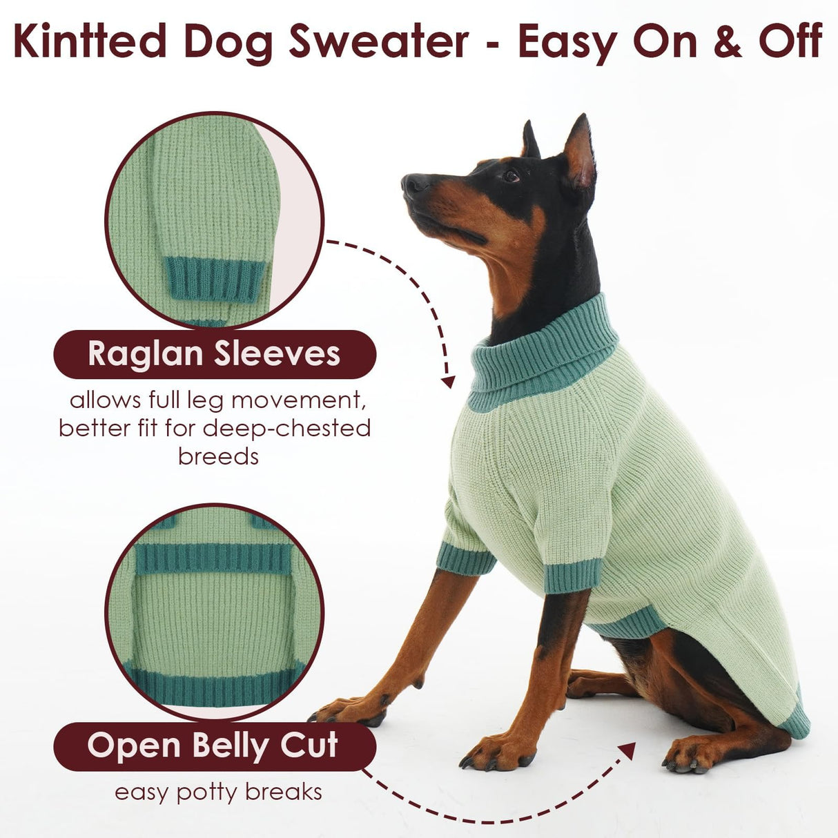 IKIPUKO Dog Sweater XXXL, Turtleneck Sweaters with Leash Hole, Soft Knit Pullover for Large Dogs Male Female, Winter Thermal Pet Sweaters for Doberman Labrador, Green 3XL