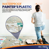 Ecotez 6 Pack 12 x 9 ft Extra Large Plastic Drop Cloth for Painting - Light & Durable Tarp Cover for Furniture - Plastic Clear Tarp Waterproof - Paint Floor Covering - Painters Drop Cloth Sheeting