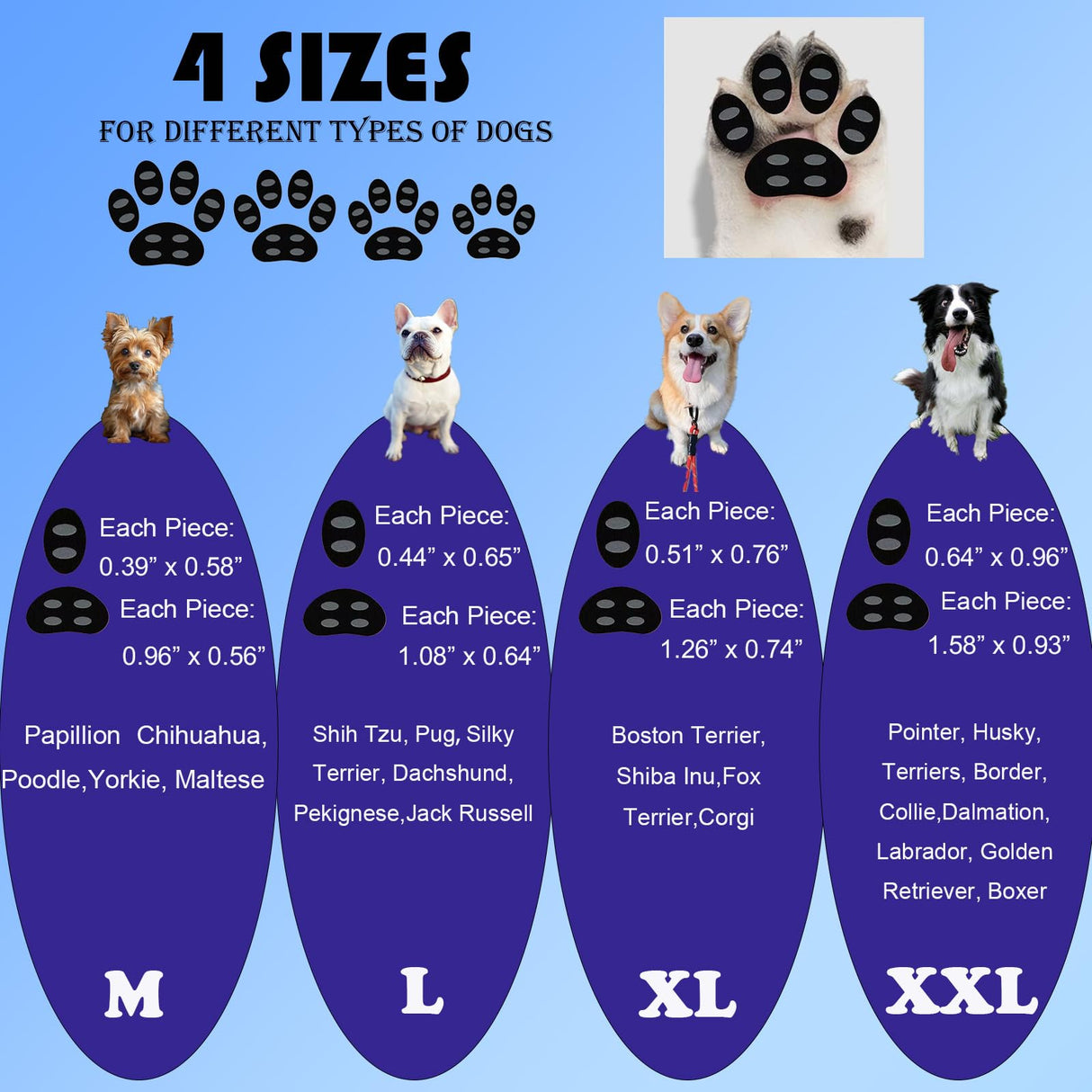 Bellevuee Dog Paw Protector Anti-Slip Pads, Toe Grips for Dogs from Slipping On Hardwood Floors, Stronger Self-Adhesive Paw Pad Provide Traction for Senior, Injured Dogs (5 Sets - 10 Pads) (L)
