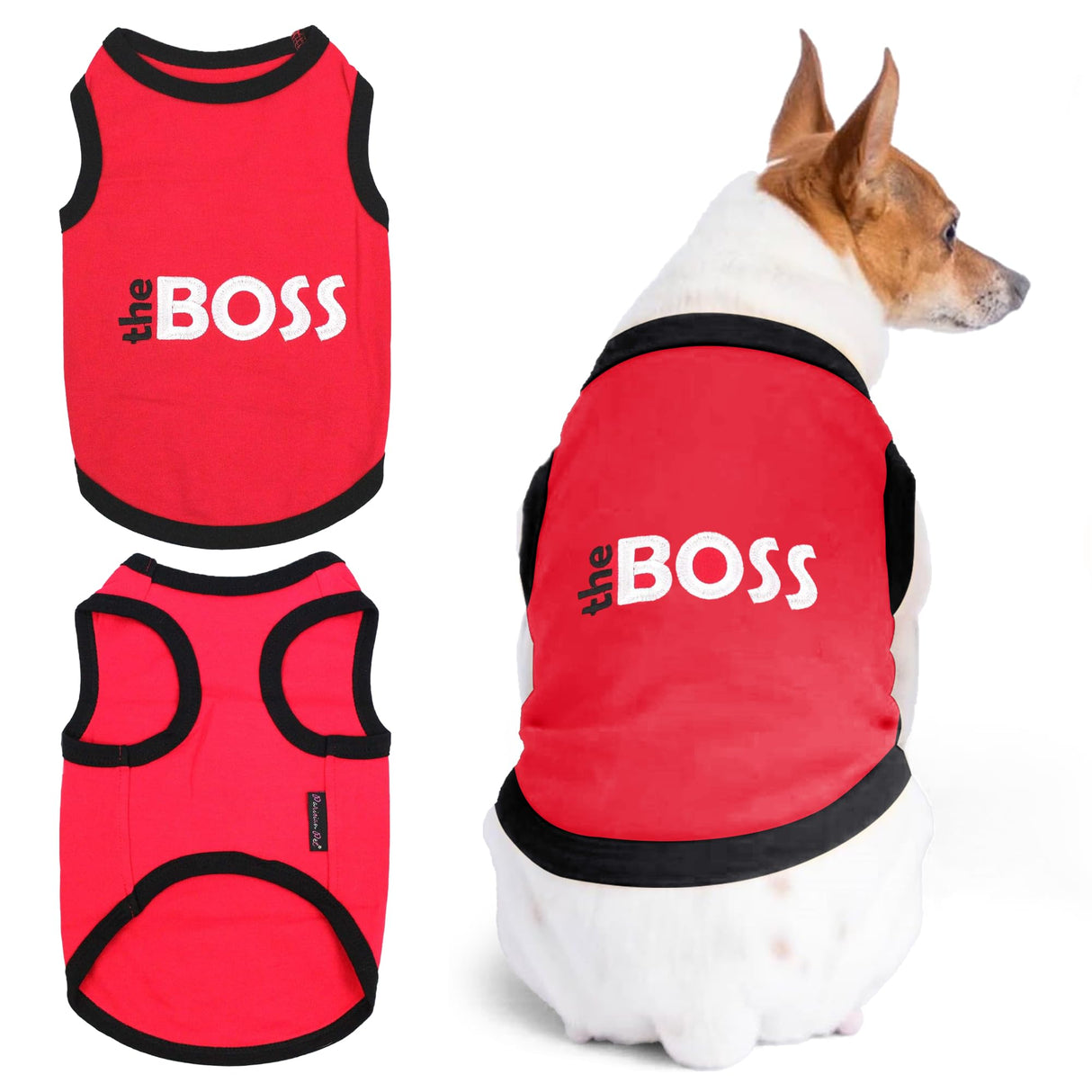 Parisian Pet Boss Dog Shirt – 100% Cotton Red Shirts for Large Dogs – Sleeveless Puppy Clothes – Lightweight Dog Apparel – Breathable and Soft Dogs Clothes - Stretchy Pet T Shirts