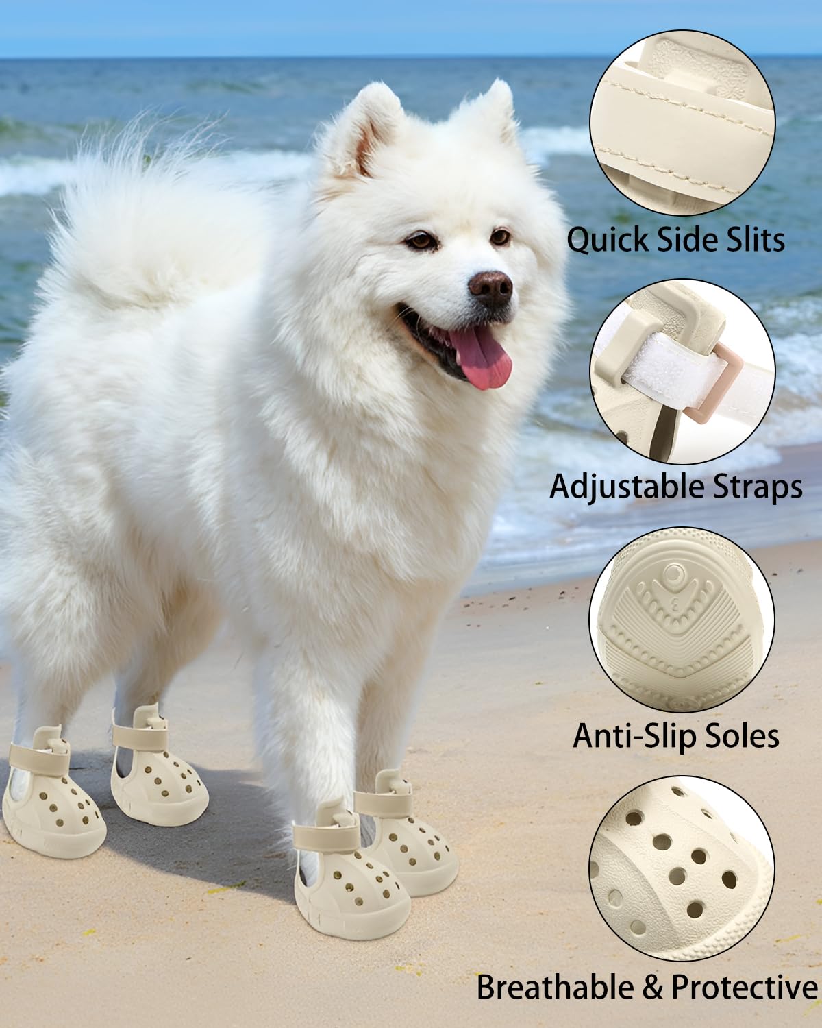 FDIDY Dog Boots for Hot Pavement & Snow – Waterproof Non-Slip Dog Shoes with Reflective Straps, Adjustable Easy-On Pet Booties for Small Medium Large Dogs, Outdoor Paw Protection, 4Pcs