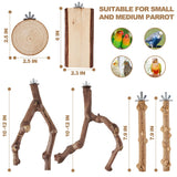 LIMIO 6-Piece Bird Perch Set - Natural Wood Grape Sticks, Paw Grinding Forks, Bird Stand & Toys for Parakeets, Cockatiels, Conure, Budgies