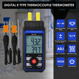 Thermocouple Thermometer Digital K Type Thermometer with 4 Thermocouples, -328~2500℉ Measuring Range HVAC Thermometer Dual Channels Temperature Meter Gauge with LED Backlight & ADJ Compensation