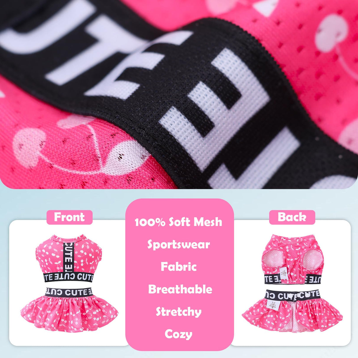 CuteBone Two Piece Dog Sports Dress Athleisure Puppy Skirt Lightweight Small Dogs Girl Clothes Cat Apparel SPS12L