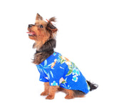 Matchable Family Hawaiian Luau Shirts, Hibiscus Blue, Dog, Medium