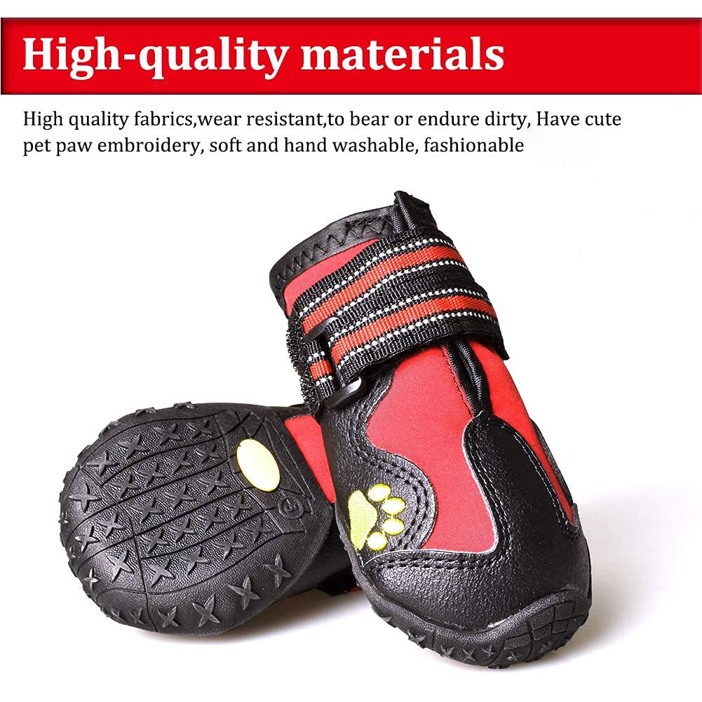 CovertSafe& Dog Boots for Dogs Non-Slip, Waterproof Dog Booties for Outdoor, Dog Shoes for Medium to Large Dogs 4Pcs with Rugged Sole Black-Red