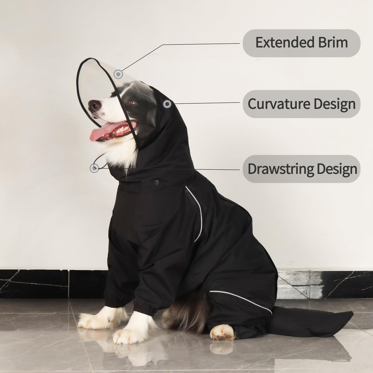 Dog Raincoat for Medium Large Dogs,rain Jacket Coat, Full Leg Coverage Waterproof Rain Suit with Detachable Hood & Tail, Reflective Strips，Labrador Retriever (Black for Gril, X-Small)