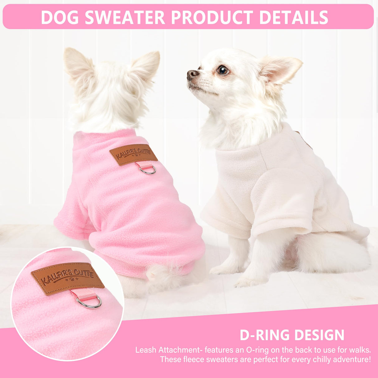 2 Pieces Dog Sweater Fleece Dog Winter Clothes for Small Dogs Boy Girl Turtleneck Puppy Sweatshirt Pet Clothing Pullover Sweaters Cat Apparel (Beige+Light Pink, Large)