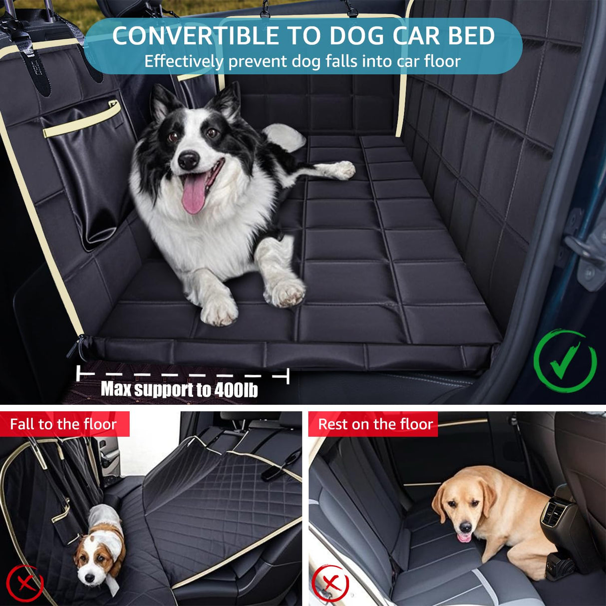 Lassie Heavy-Duty Dog Car Hammock with Mesh Window & Hard Bottom - Waterproof Back Seat Extender for Dogs Holds 400lbs, Non-Slip Pet Seat Protector, Universal Fit for SUV/Truck/Car