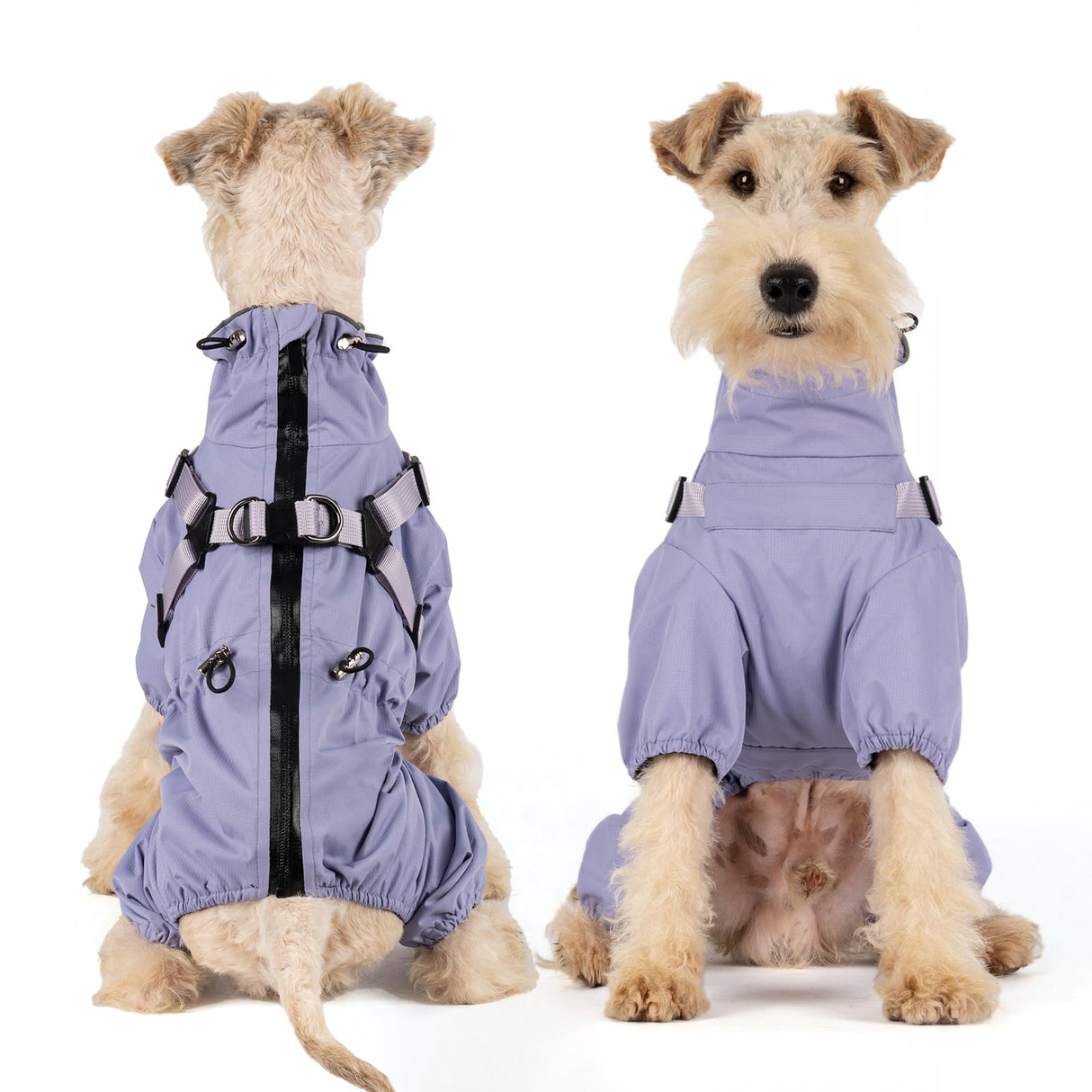 Mile High Life Waterproof Dog Raincoat, Full Coverage Small Dog Rain Coat with Harness, Adjustable 4 Legs Puppy Rain Jacket with Reflective Strip and Elastic Cuffs (Purple, XS Back Length 11.4")