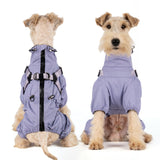 Mile High Life Waterproof Dog Raincoat, Full Coverage Small Dog Rain Coat with Harness, Adjustable 4 Legs Puppy Rain Jacket with Reflective Strip and Elastic Cuffs (Purple, XS Back Length 11.4")