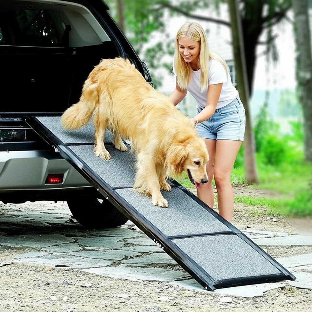 BestVida Pet Ramp (170 x 44 cm),Dog Ramp for Car, SUV & Truck, 67" Long & 17" Wide, Fold-able & Portable Pet Ramp with Non-Slip Rug Surface, Extra Wide Dog Steps for Medium & Large Dogs Up to 250LBS