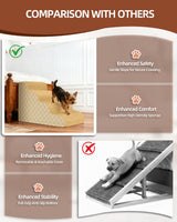 Dog Curved Stairs for High Beds 22" H, 5-Step Pet Stairs for Small Dogs with High Density Foam, Dog Slope Stairs with Durable Non-Slip Bottom Khaki