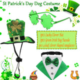 3PCS St. Patrick's Day Pet Costume Dog Top Hat Irish Tuxedo Bandana Green Collar Scarf Shamrock Sunglasses Kit Leprechaun Outfits for Medium Large Dogs Irish Party Lucky Dress Up Accessories