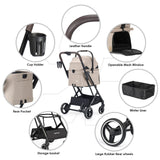 Beberoad Pets X2 Pet Stroller, Dog Cat Stroller for Small Pets, Equipped with Detachable & One-Click Folding Carrier, Waterproof Pad & Sunshade Canopy,Camel