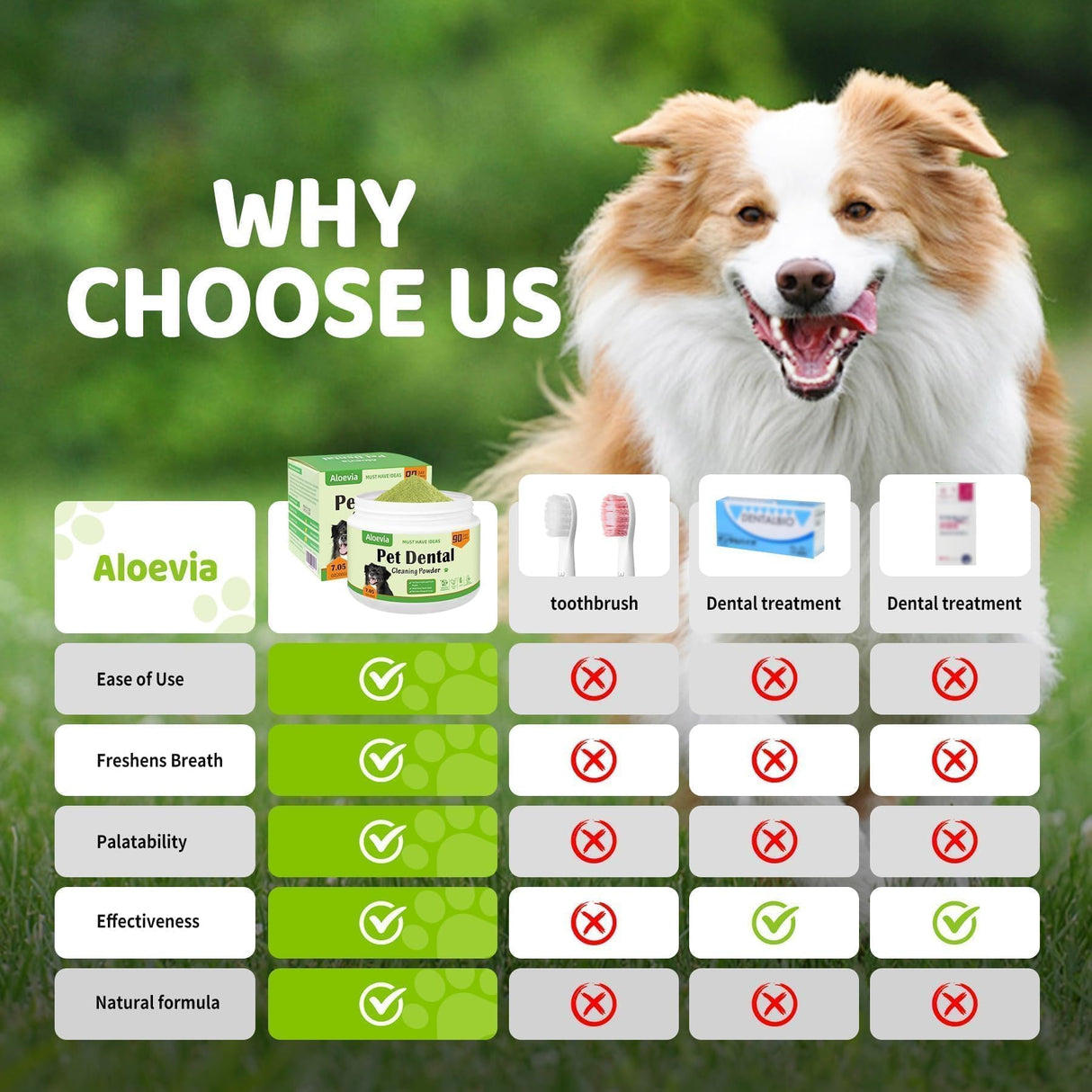 Aloevia Dog Dental Powder for Teeth 200g -Enzymatic Plaque & Tartar Remover, Teeth Cleaning Powder for Fresh Breath, 90 Day Supply for All Breeds