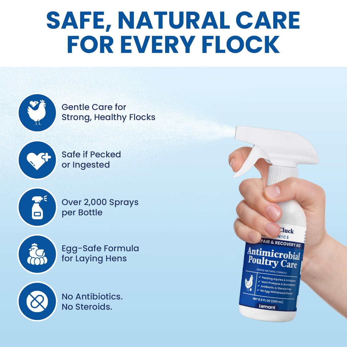 Lemant Poultry Care Spray (8.5 oz) | Skin Repair & Recovery Aid for Chicken Wounds, Pecking Irritations, Bumblefoot Care & Vent-Area Support | 8.5 fl oz