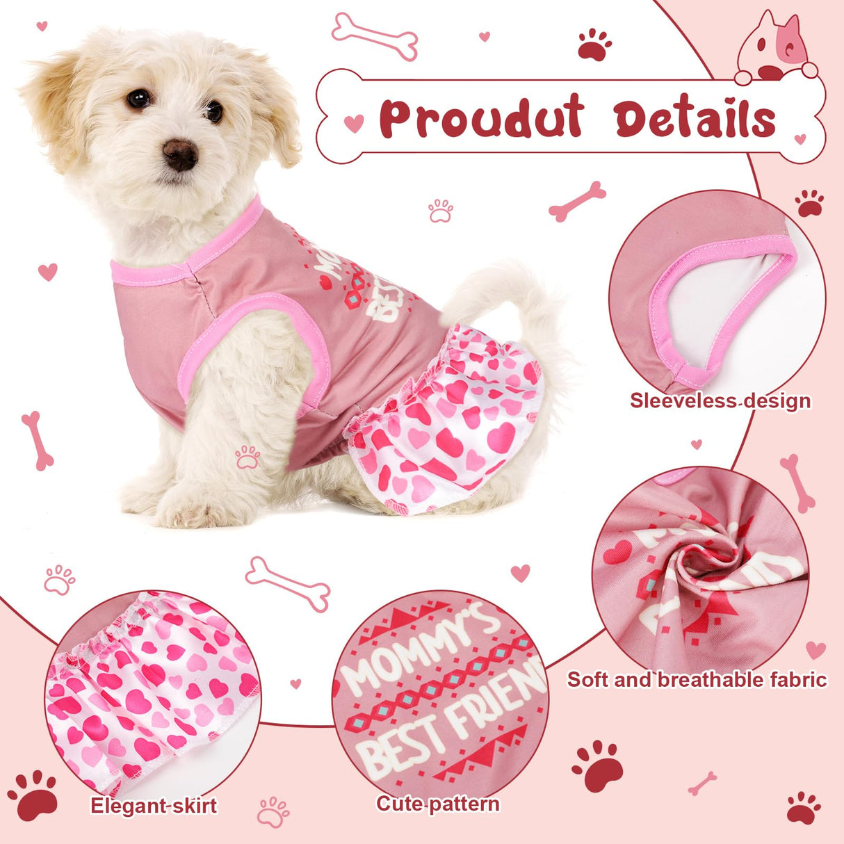 Clysee 6 Pack Girl Dog Clothes Pet Dress Shirt Female Cute Dog Sundress Puppy Christmas Apparel Clothes Outfits with Ruffles for Pets Cats(Medium)