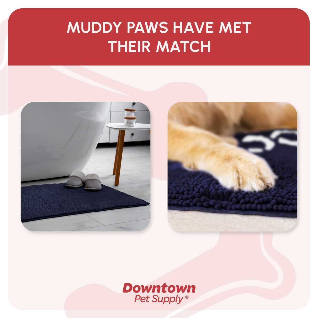 My Doggy Place Microfiber Dog Mat for Muddy Paws, 36" x 26" Navy Blue With Paw Print - Absorbent, Quick-Drying, Washer and Dryer Safe - Non-Slip Rubber Backed Pet Cleaning Mat, Large