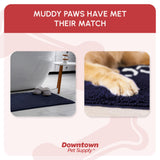 My Doggy Place Microfiber Dog Mat for Muddy Paws, 36" x 26" Navy Blue With Paw Print - Absorbent, Quick-Drying, Washer and Dryer Safe - Non-Slip Rubber Backed Pet Cleaning Mat, Large