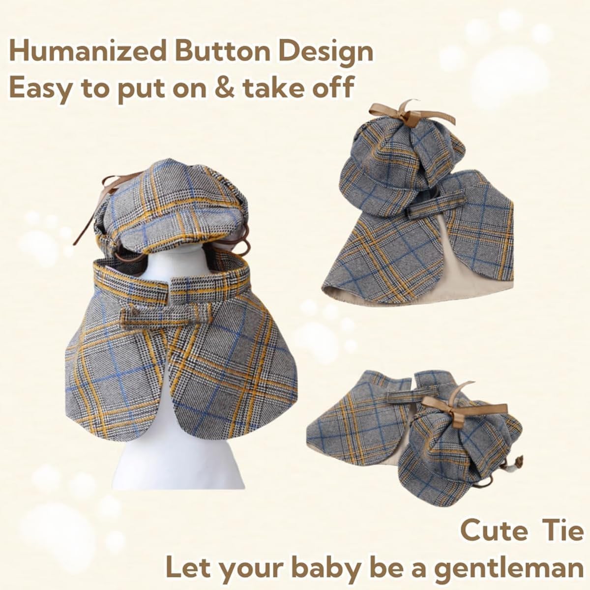 Dog Costume-Cute Detective Pet Clothes Set Halloween Cosplay Party Outfit Winter Fashion Cape Cloak Hat for Small Medium Dog & Cat Kitten (Rec wt.12-16lb Large)