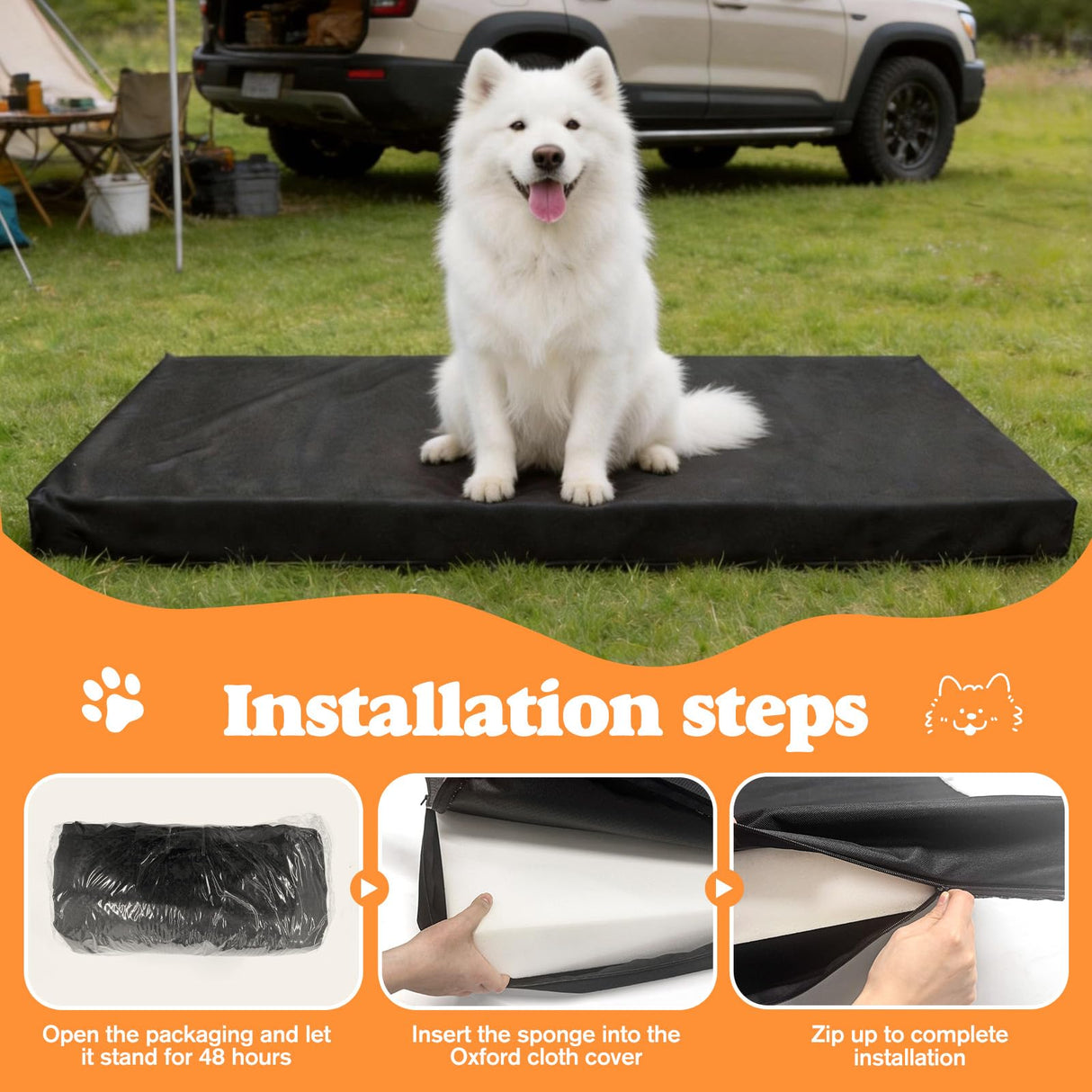 Bhyhok Waterproof Dog Mat for Car Backseat 3.14 Inch Thick Non-Slip Backseat Pet Mat with 600D Oxford Cover and High-Density Foam, Suitable for Cars Suvs Sedans (53.8 * 24 Inch)