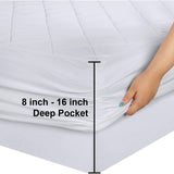 Quilted Fitted Mattress Pad, Twin Mattress Protector Topper with Deep Pocket Stretches up to 16 Inches, Machine Washable Mattress Cover (White)