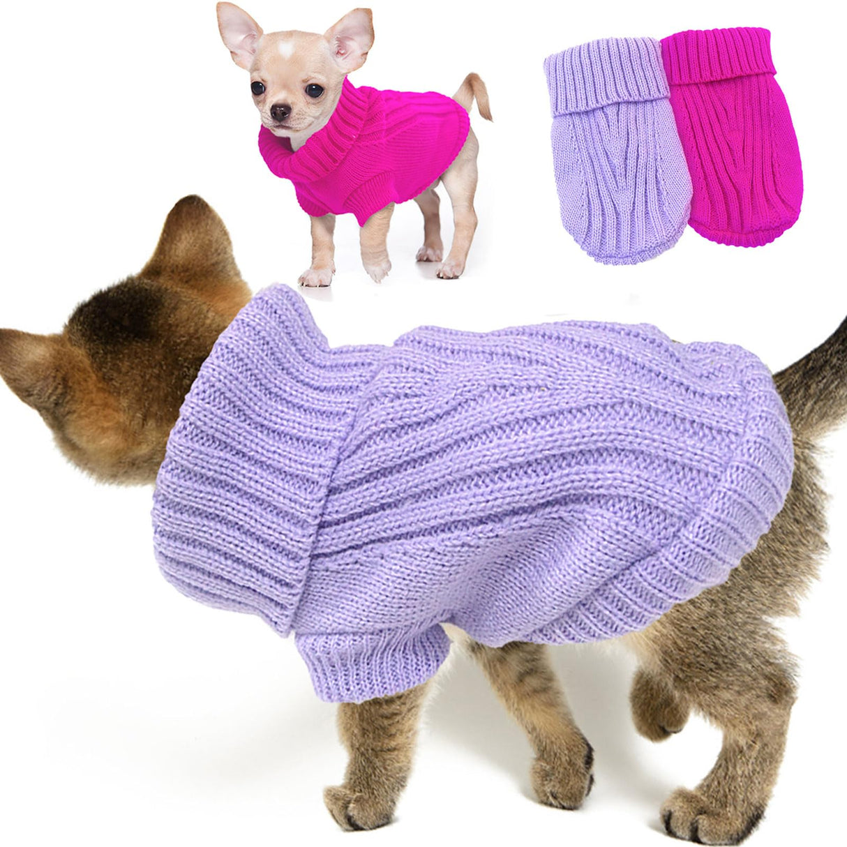 XS Dog Sweater 2-Pack, Turtleneck Knitwear Dog Sweater for Small Dogs Girl Teacup Chihuahua Yorkie Warm Winter Pet Puppy Clothes Kitten Cat Sweater for 2.2-3.5 lbs Dogs
