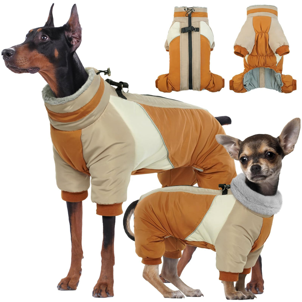 Kuoser Medium Dog Coat with Built-in Harness, Reflective Winter Jacket for Dogs - Brown M