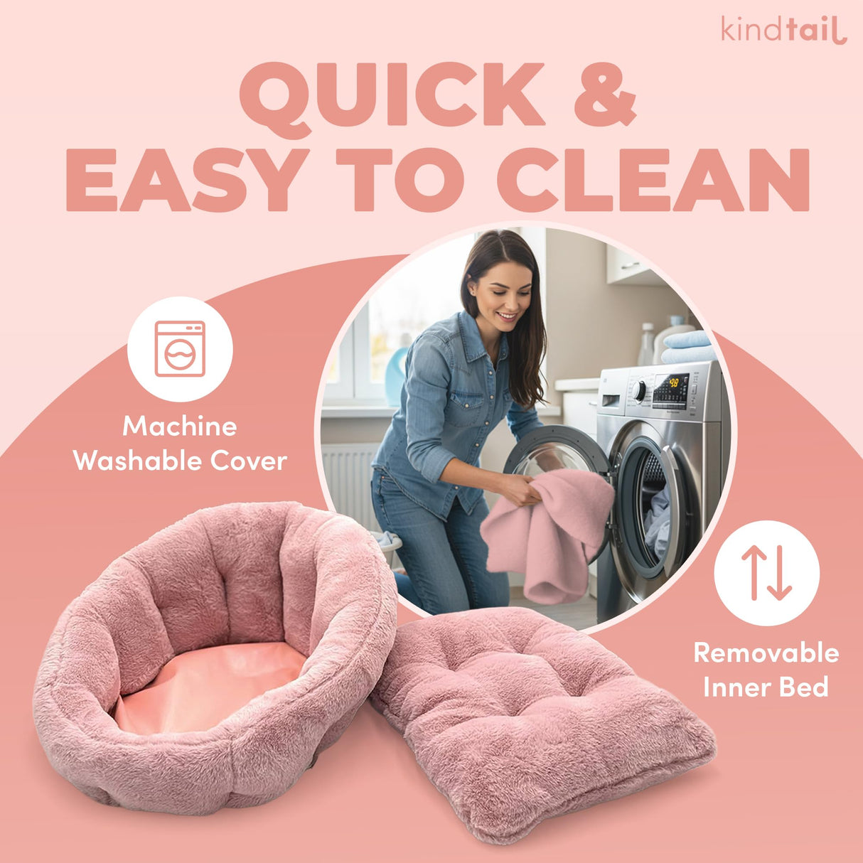 KindTail Medium Orthopedic Dog and Cat Bed - Faux Fur Luxury Cuddler for Pets Under 25lbs, Comfortable Waterproof Material with Nylon Base - 25" x 21" x 12" (Pink, Medium)