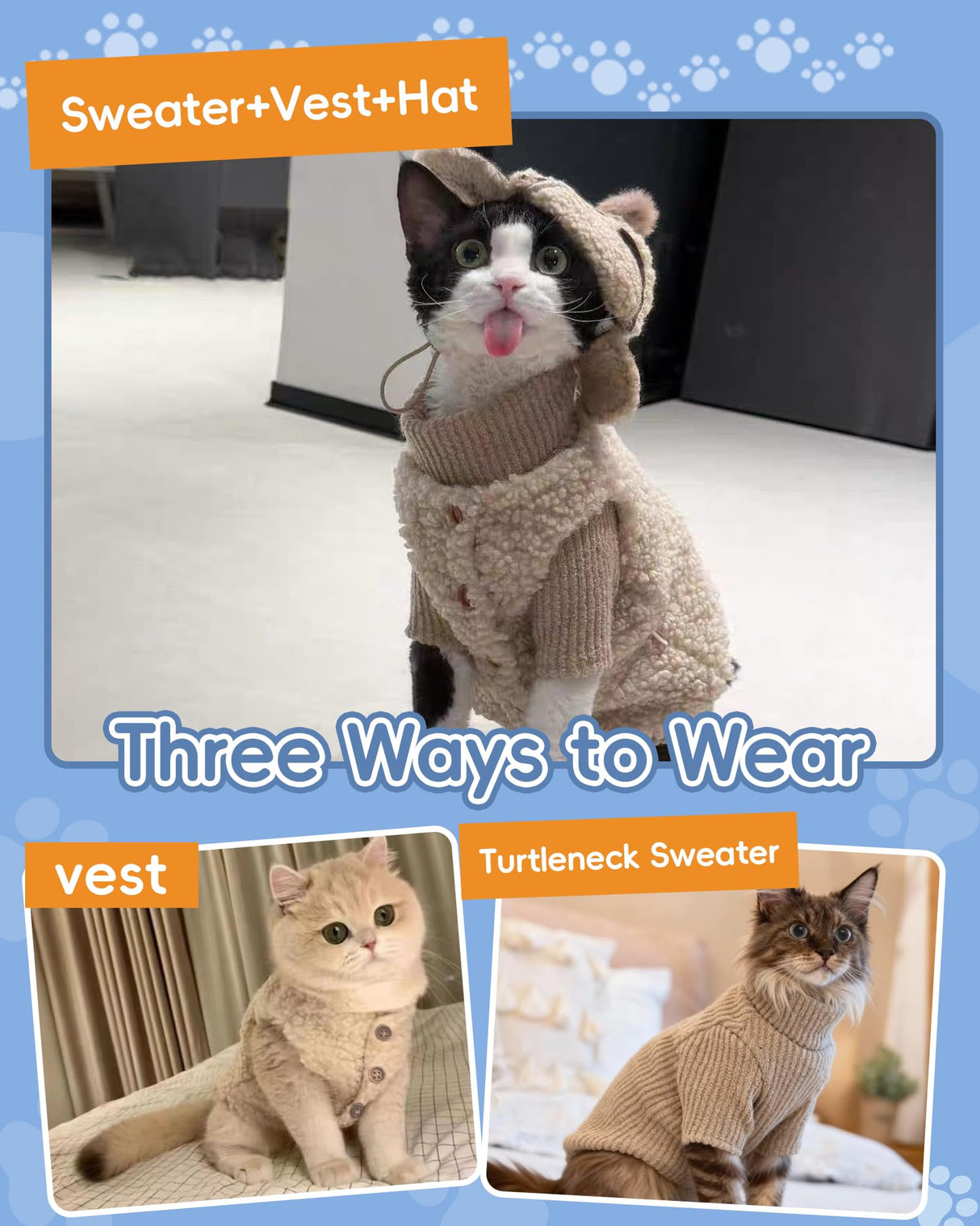 Retro Fleece Vest with Hat for Devon Rex and Hairless Cats Warm Winter Clothing for Cat & Dog (XL(10-13lbs))