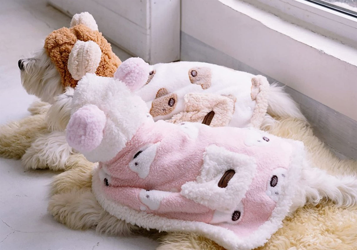 Size Small to Large, Dog Winter Coat with Hat, Kitten Thicken Cloak Blanket, Pets Nightgown for Small Medium Dogs Pink Small