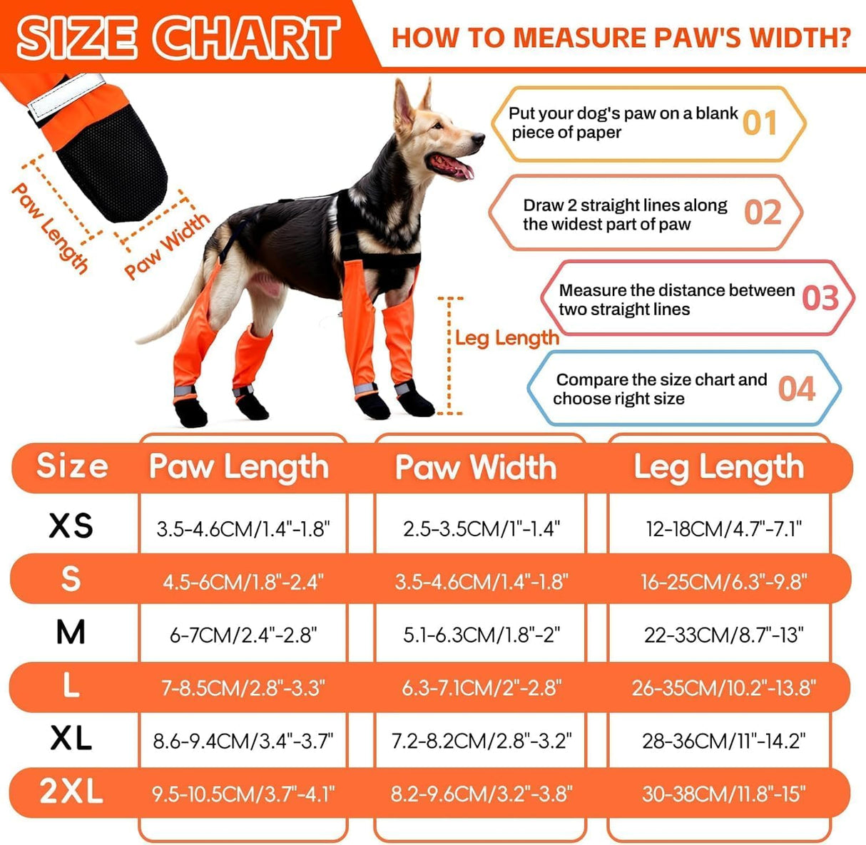 Dog Suspender Boots, Large Dog Rain Boots, Waterproof Doggy Winter Boot Snow Pants, Paw Protectors Legging Shoes with Suspenders, Anti-Slip Rain Boot (Small, Oranged)