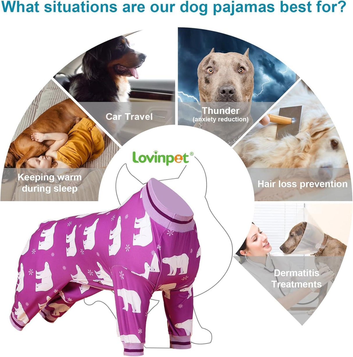LovinPet Giant Pet Costume, Soft Cotton Dog pjs with Polar Bear Snowflake Print, Dog Clothing for Medium, Large Dogs,Pittie Pajamas, Large