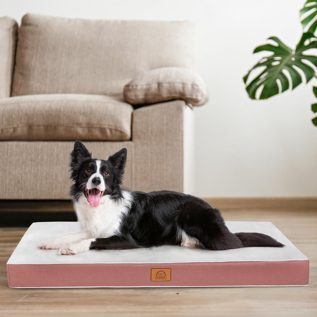 Sunheir Washable Jumbo Extra Large Dog Bed Covers Soft Plush Replacement, Waterproof Dog Bed Liner, Pet Bed Cover with Zipper 47x29x4 Inches, Pink, Cover Only