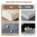 ROOMTEC Human Dog Bed, 71''x45''x12'' Size Fits Adult and Pet Washable Giant People Bed 10 CM Thick Memory Foam Large Oversize Pet Bed with Plump Pillow, Blanket, Strap - Grey